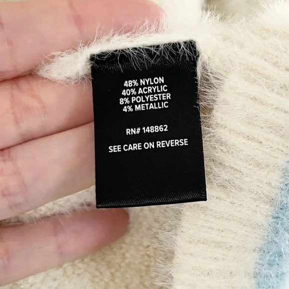 Torrid White Gold & Blue Fuzzy Pullover Scoop Neck Sweater Women's Plus Size 2X - Picture 6 of 8